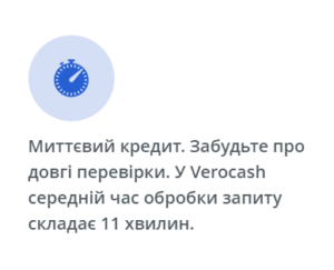 Скорость обработки заявки на Verocash.com.ua