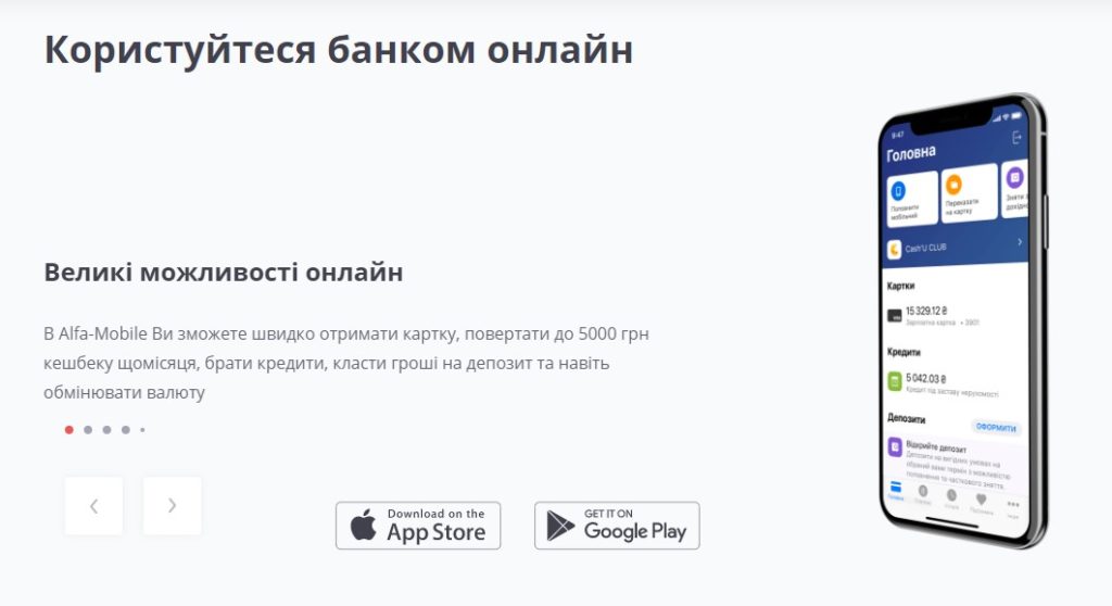 Мобильное приложение на alfabank.ua